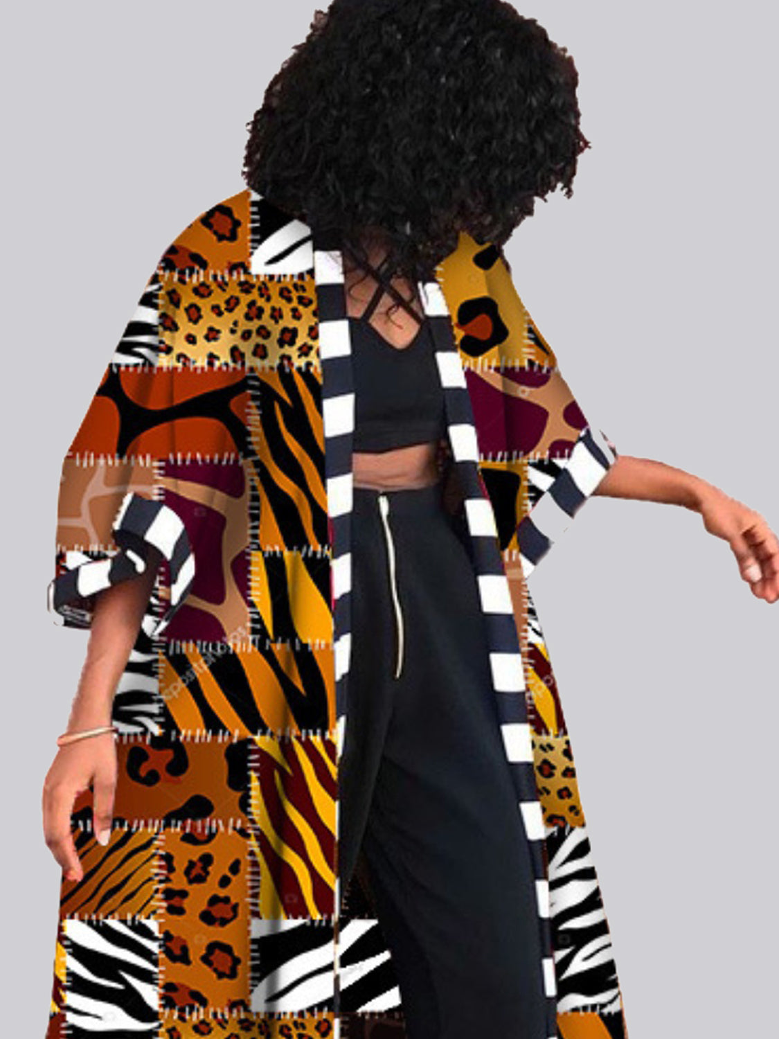 African Printed Open Front Cardigan