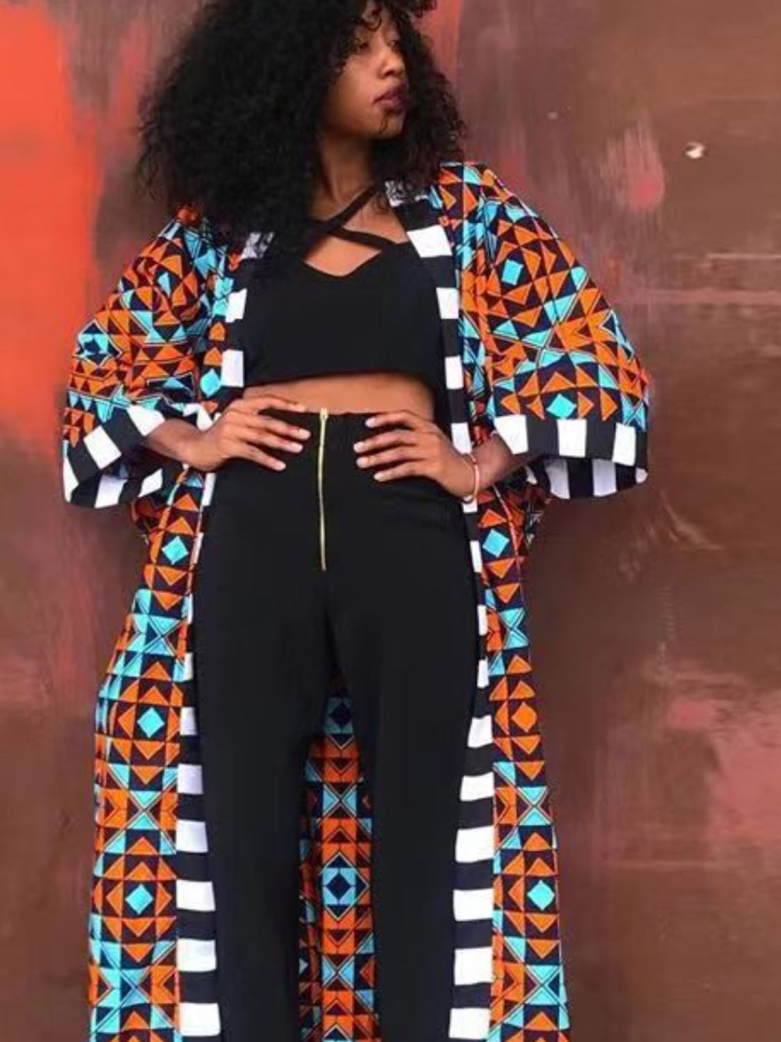 African Printed Open Front Cardigan