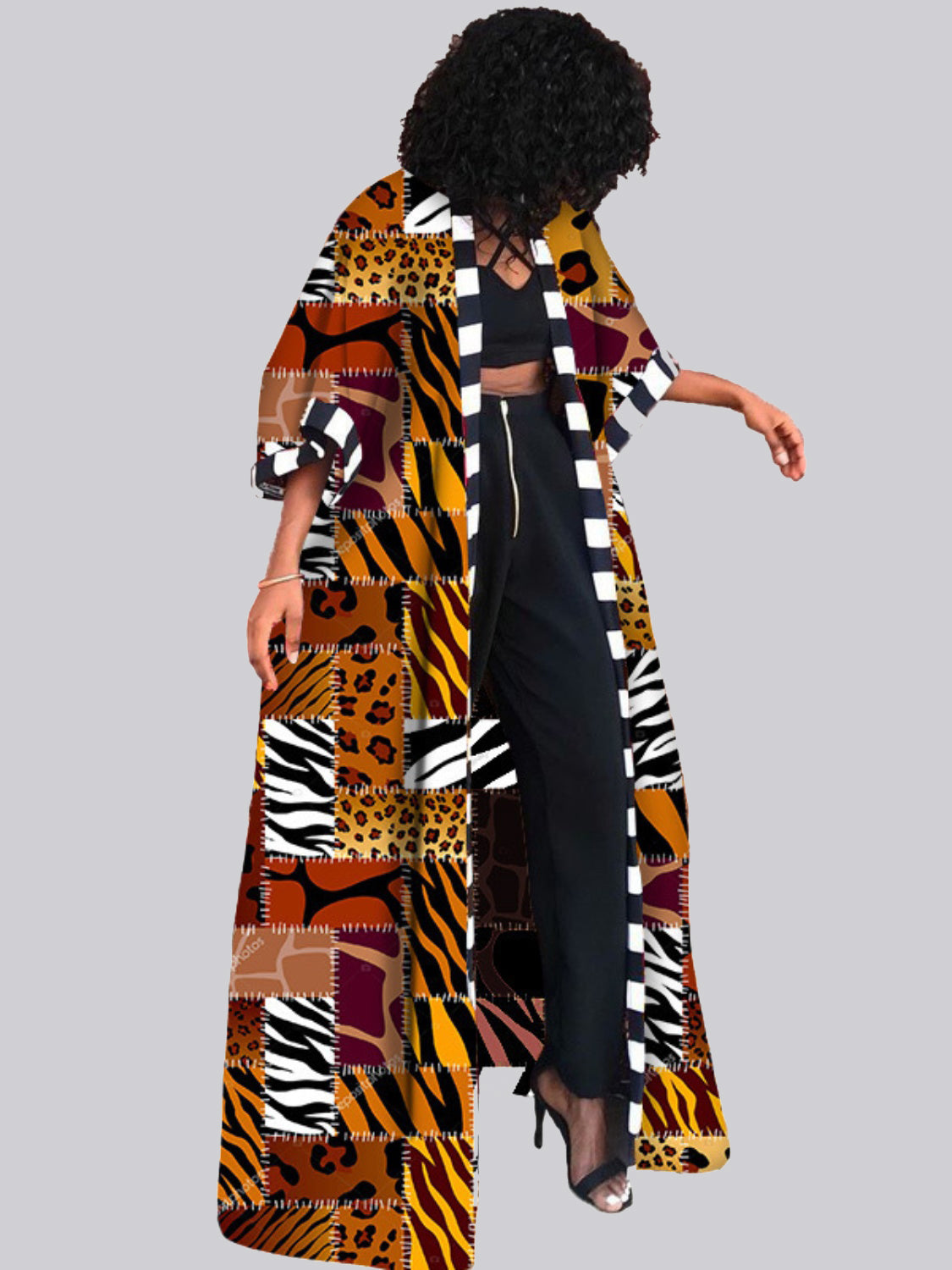 African Printed Open Front Cardigan