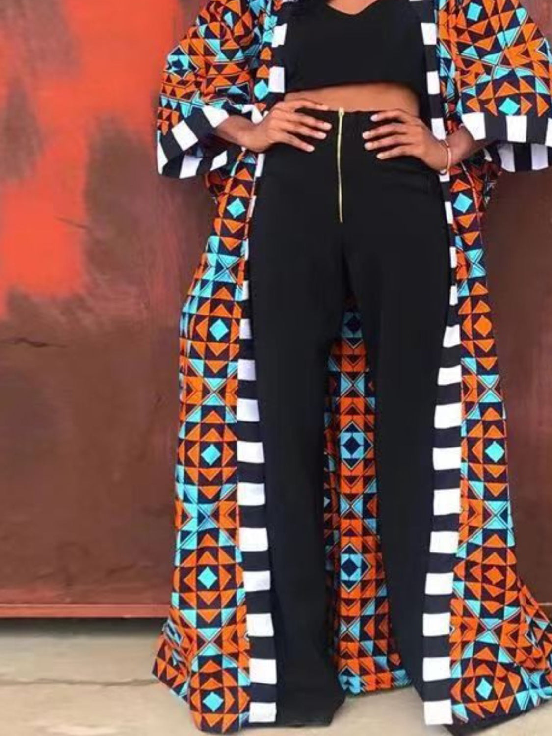 African Printed Open Front Cardigan