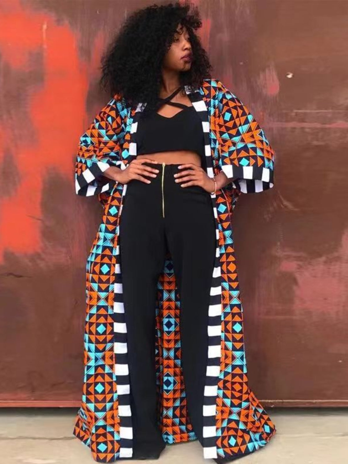 African Printed Open Front Cardigan