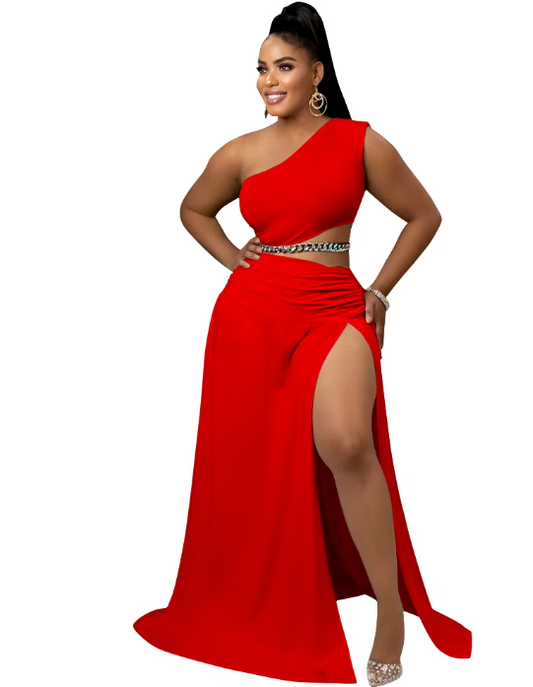 Plus Size Red Two Piece Skirt Set