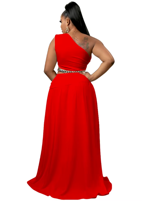 Plus Size Red Two Piece Skirt Set