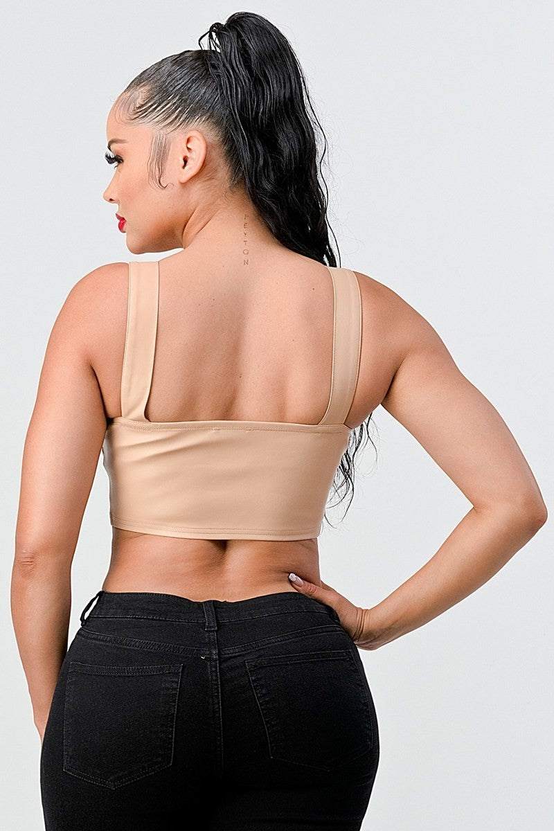 Faux Leather Zipup Cropped Top